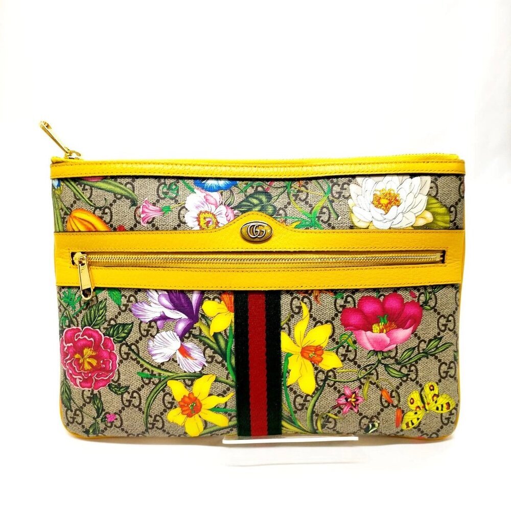 Gucci Clutch Bag Bamboo Brown PVC 345-070325